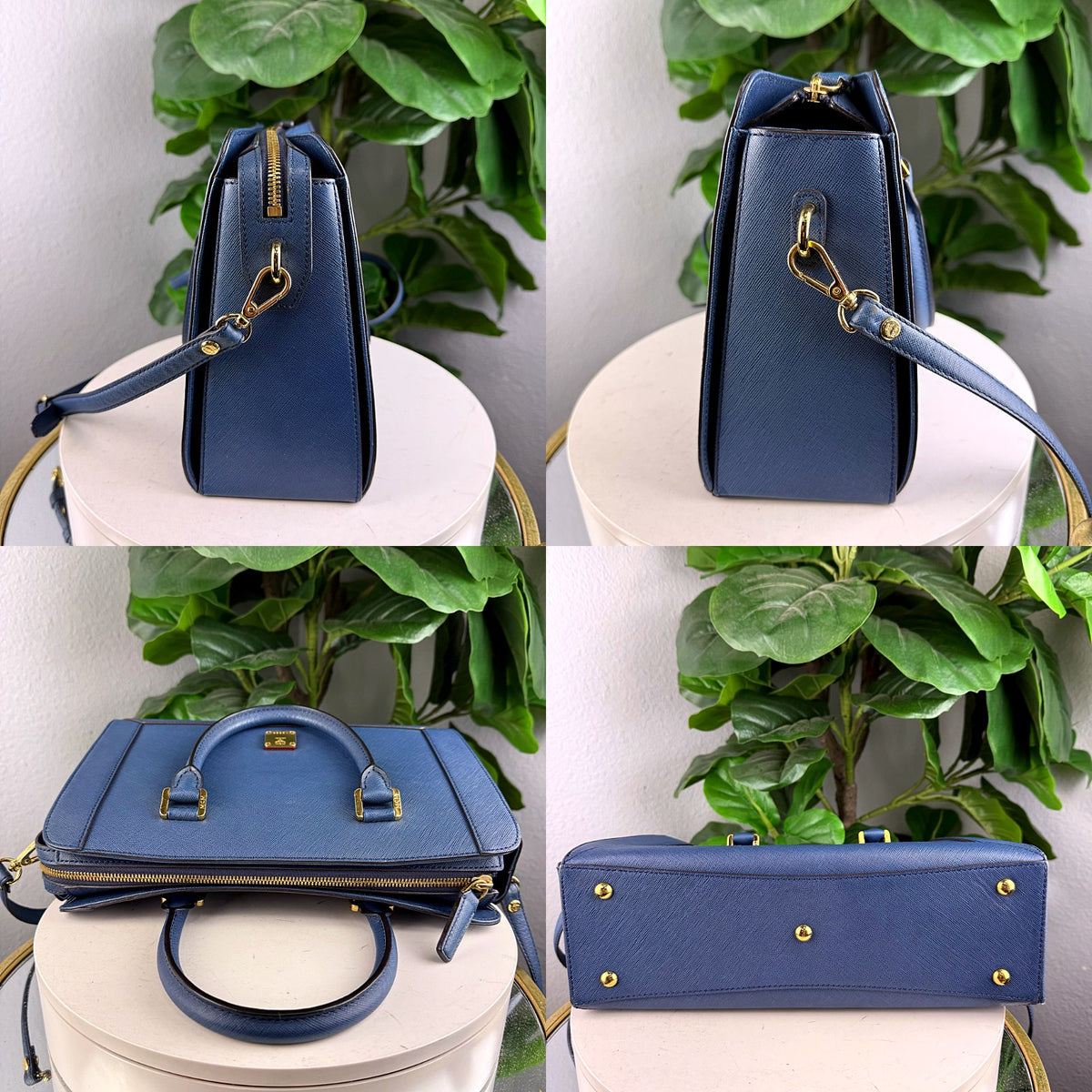 Authentic MCM Medium Essential Boston Satchel in Blue Saffiano Leather - 04_extra.jpg
