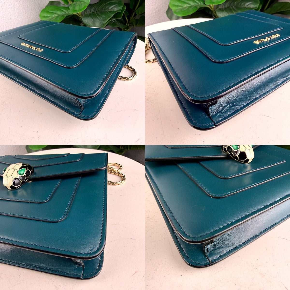 Authentic Bulgari Serpenti Forever Flap Bag Teal Leather Gold Chain - 03_corners.jpg