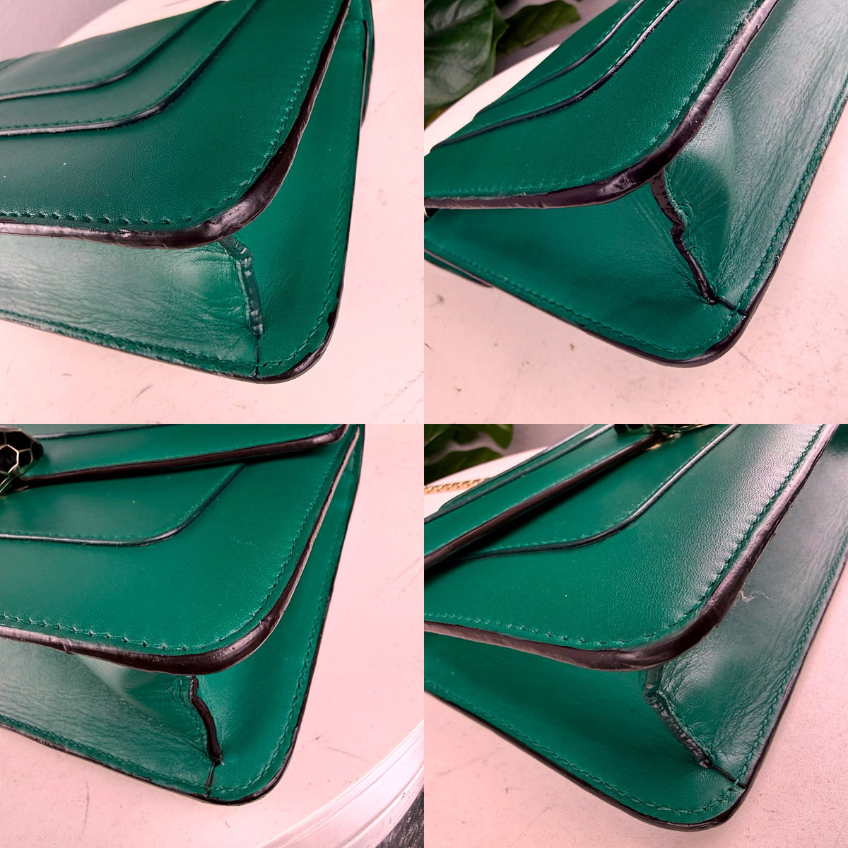 Authentic Bulgari Serpenti Forever Shoulder Bag Emerald Green Calfskin with Chain - 03_corners.jpg