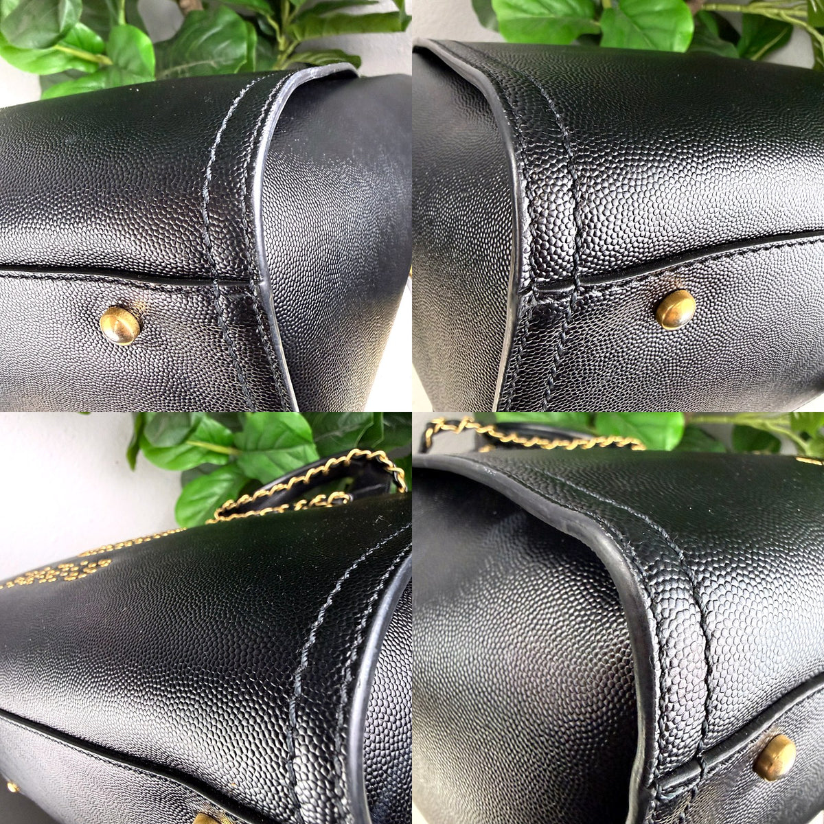 Authentic Chanel Deauville Tote Black Leather Gold Studded Logo - 03_corners.jpg
