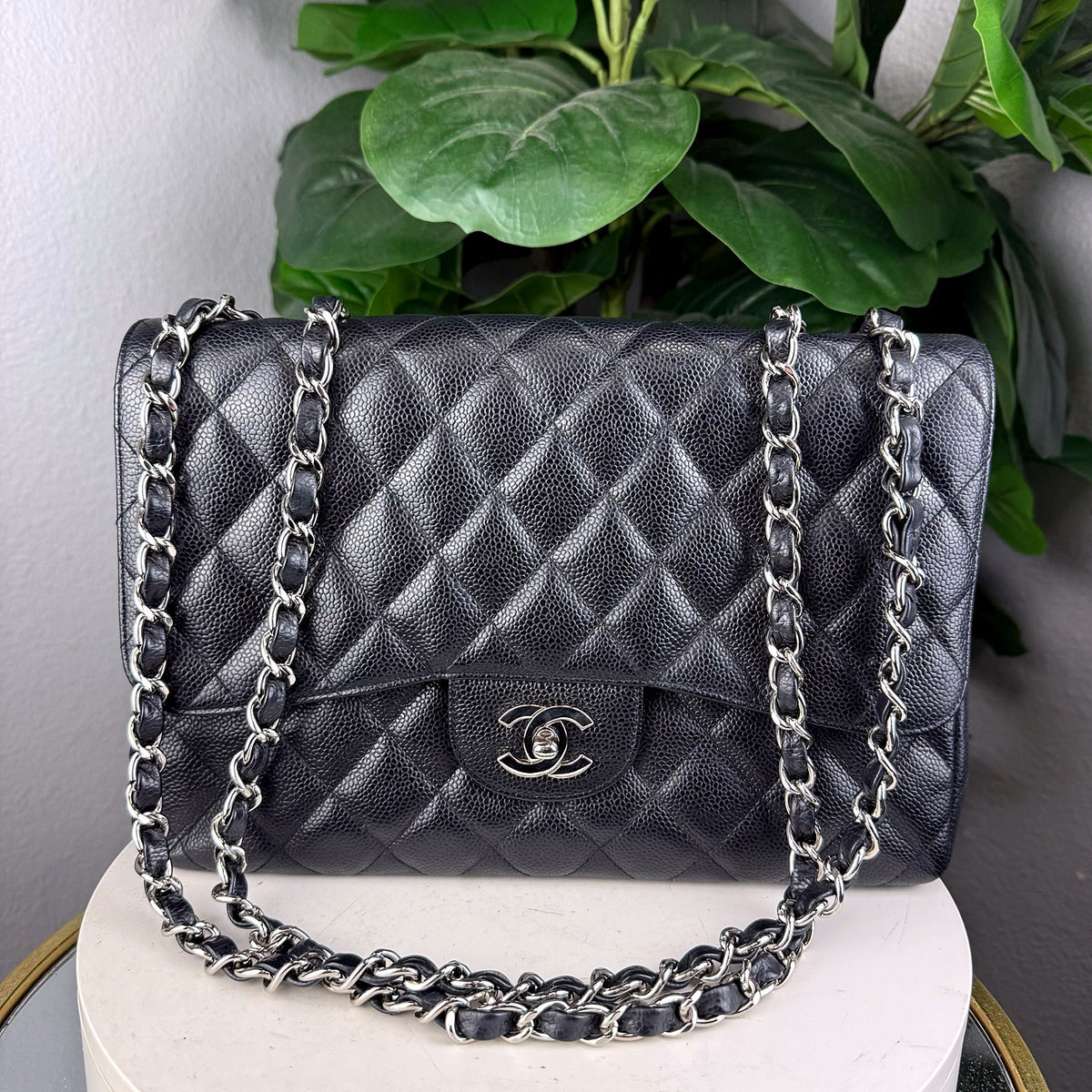 Authentic Chanel Classic Jumbo Double Flap Bag Black Caviar Silver Hardware - 01_photo.jpg