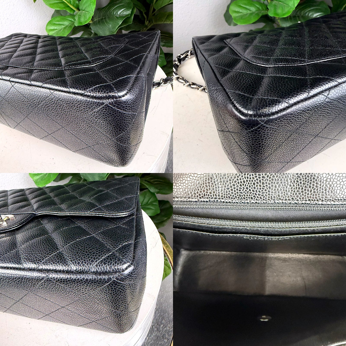 Authentic Chanel Classic Jumbo Double Flap Bag Black Caviar Silver Hardware - 03_corners.jpg