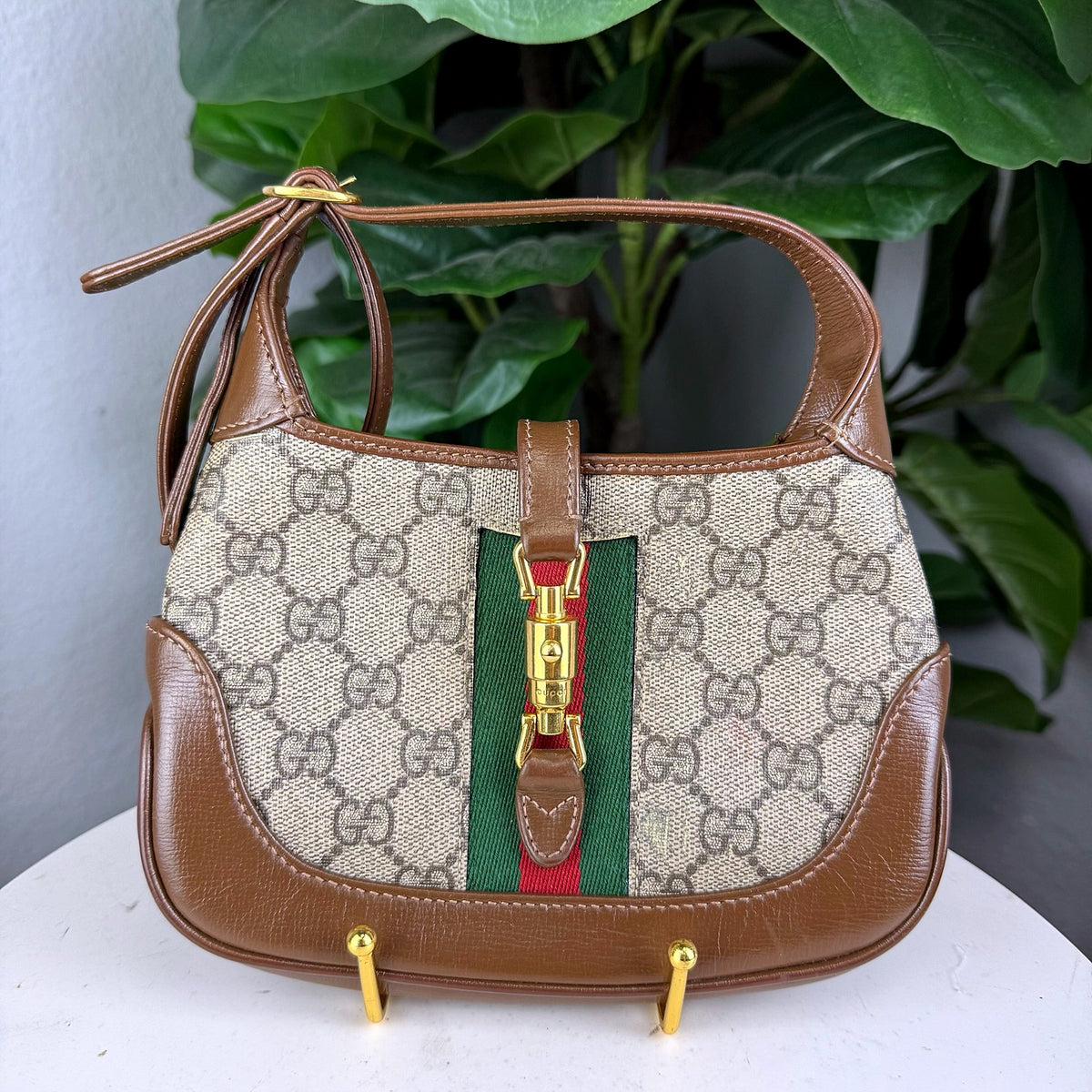Authentic Gucci Jackie 1961 Small Shoulder Bag GG Canvas Brown Leather - 01_photo.jpg