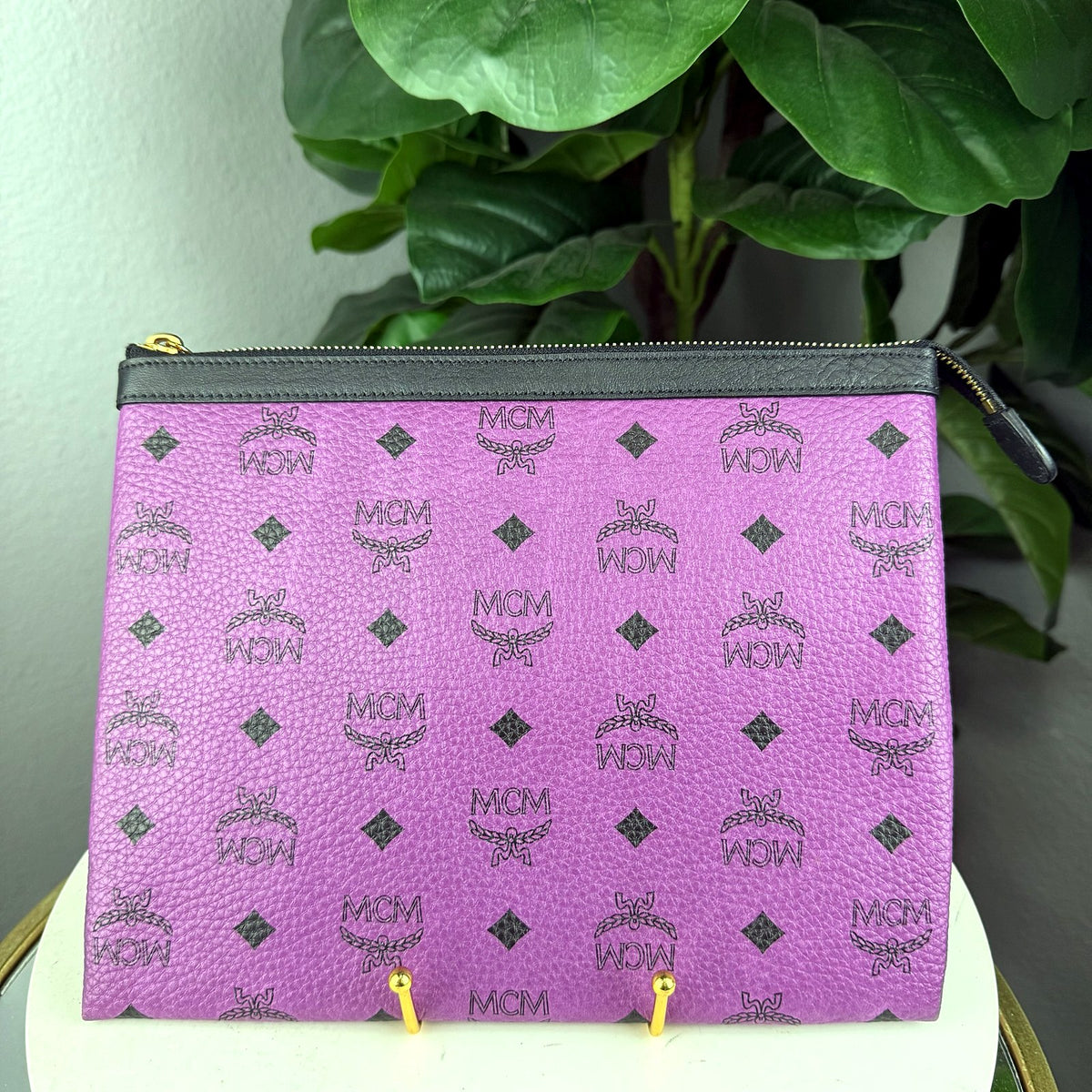 Authentic MCM Visetos Coated Canvas Pouch in Purple - 01_photo.jpg