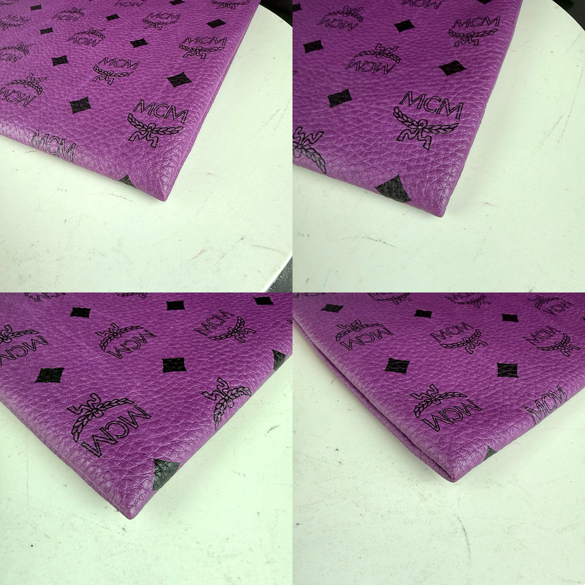 Authentic MCM Visetos Coated Canvas Pouch in Purple - 03_corners.jpg