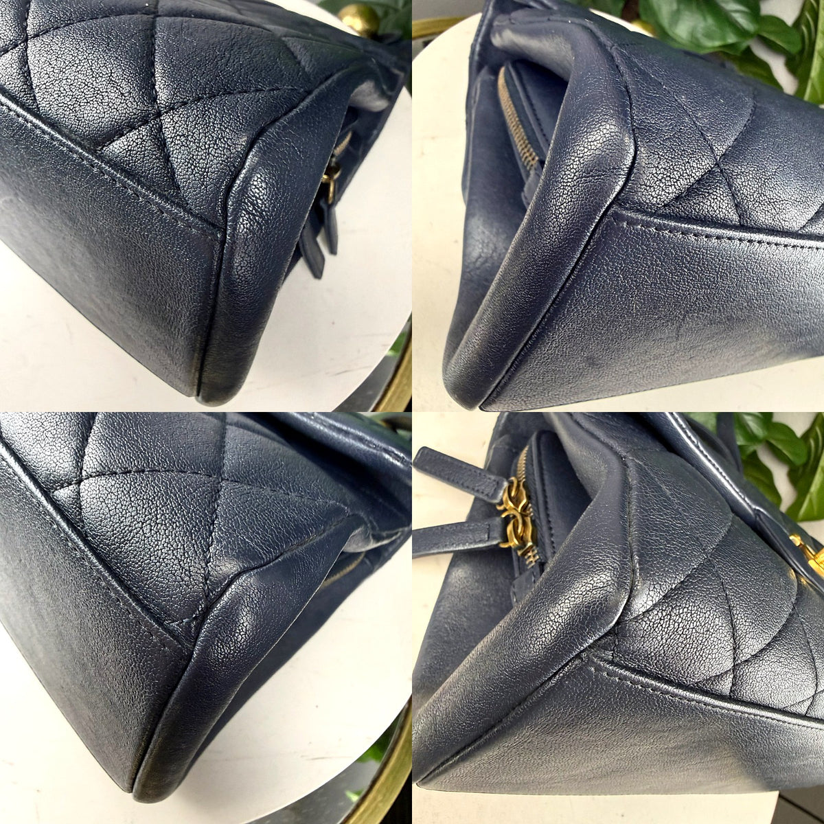 Authentic Chanel Classic Flap Bag Medium Quilted Lambskin Navy Blue Gold Hardware - 03_corners.jpg