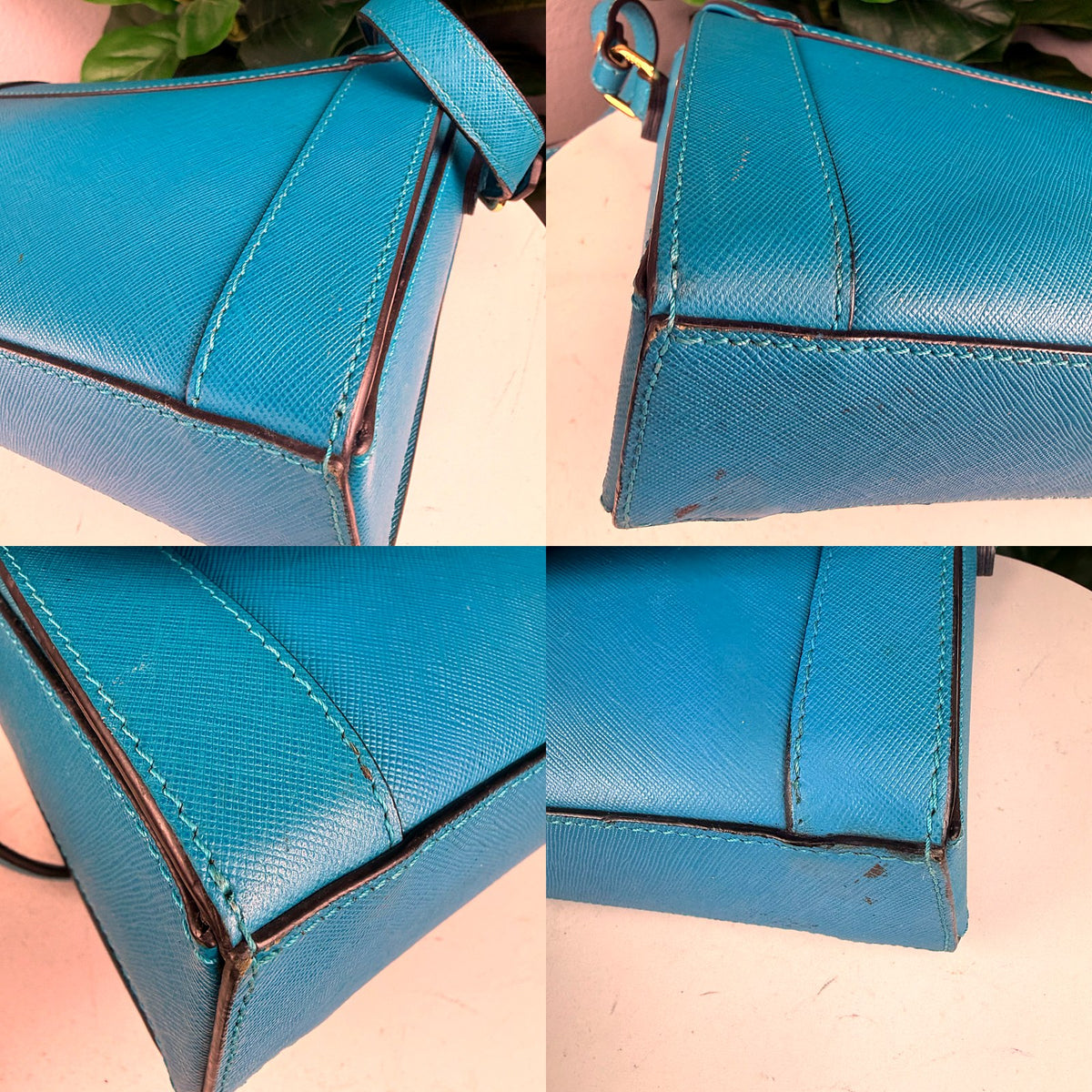 Authentic MCM Blue Saffiano Leather Crossbody Flap Bag - 03_corners.jpg