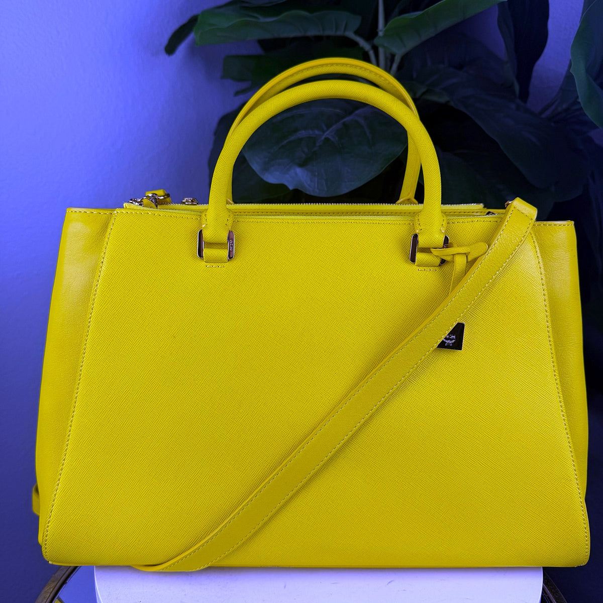 Authentic MCM Double Zip Tote in Yellow Saffiano Leather with Gold Hardware - 01_photo.jpg