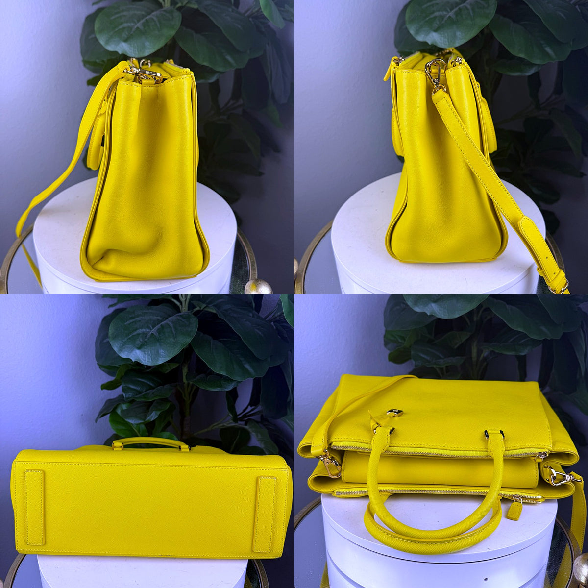 Authentic MCM Double Zip Tote in Yellow Saffiano Leather with Gold Hardware - 05_extra.jpg