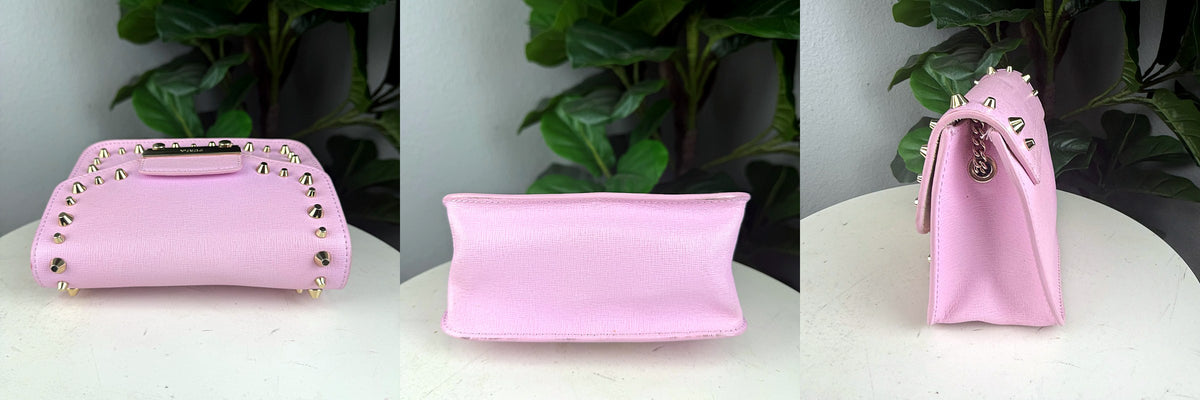 Authentic Furla Metropolis Bolero Mini Studded Crossbody Bag in Pink Saffiano Leather with Gold Hardware - 05_extra.jpg
