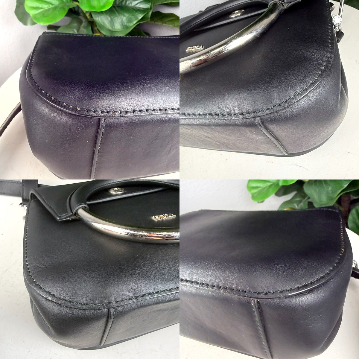 Authentic Furla Margherita Ring Handle Crossbody Bag in Black Leather with Silver Hardware - 03_corners.jpg