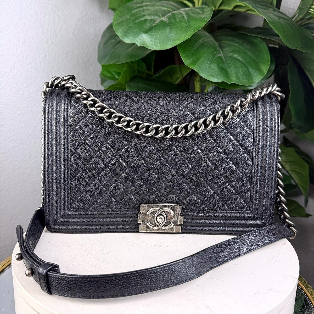 Authentic Chanel Boy Bag Medium Caviar Leather Black Ruthenium Hardware - 01_photo.jpg