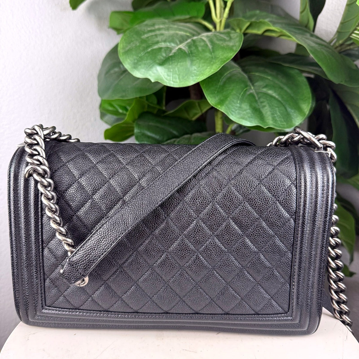Authentic Chanel Boy Bag Medium Caviar Leather Black Ruthenium Hardware - 02_photo.jpg