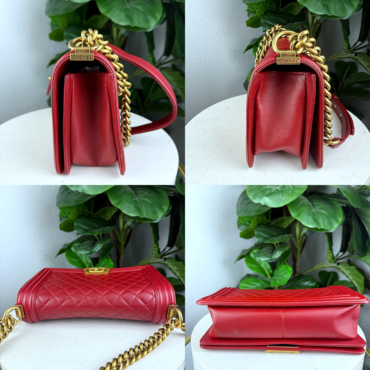 Authentic Chanel Boy Bag Medium Red Quilted Lambskin Gold Hardware - 06_extra.jpg