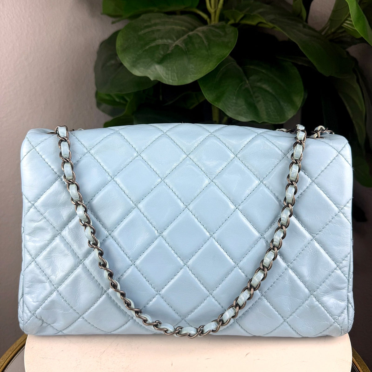 Authentic Chanel Classic Flap Bag Light Blue Quilted Lambskin Silver Hardware - 02_photo.jpg