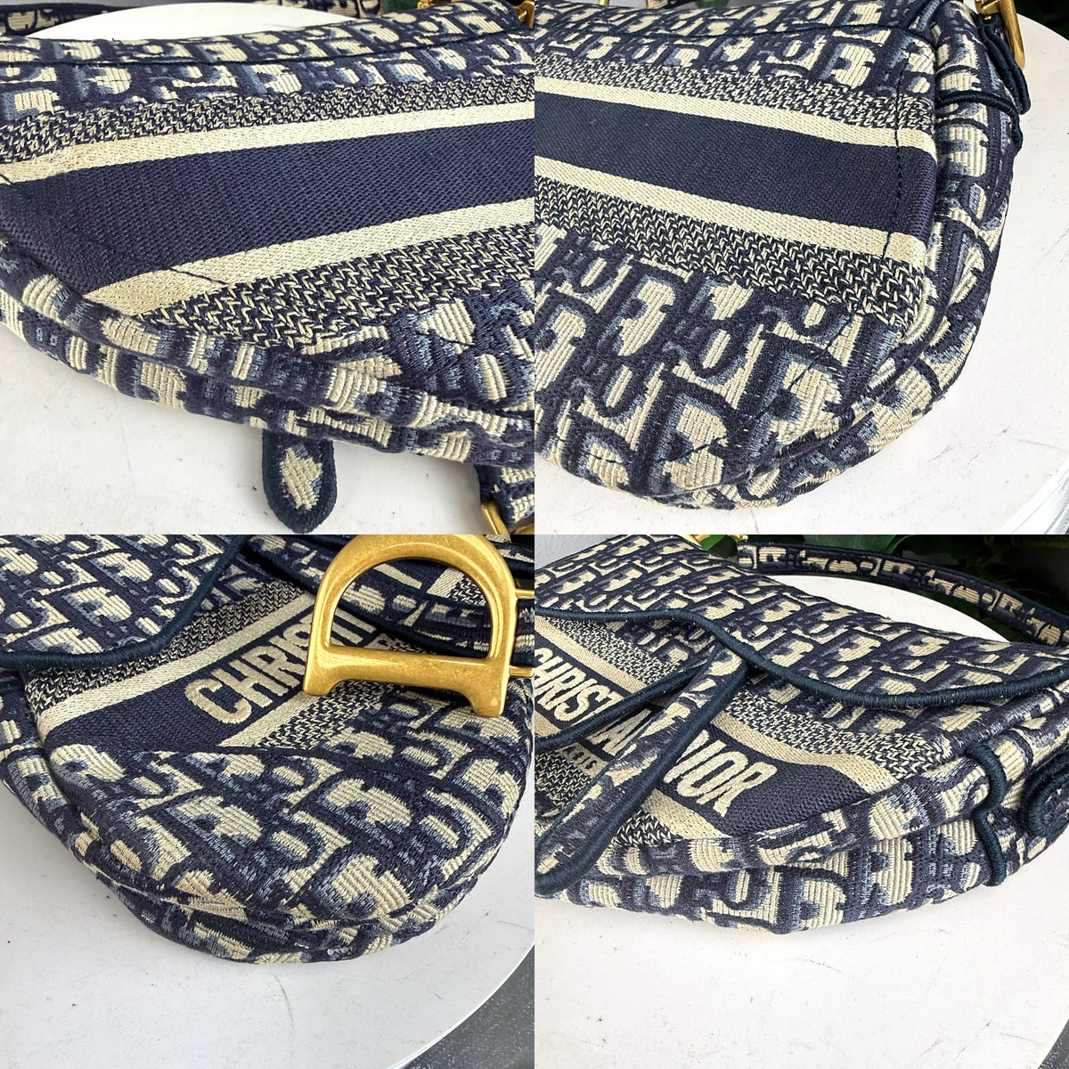 Authentic Christian Dior Oblique Saddle Bag Navy Blue Canvas - 03_corners.jpg