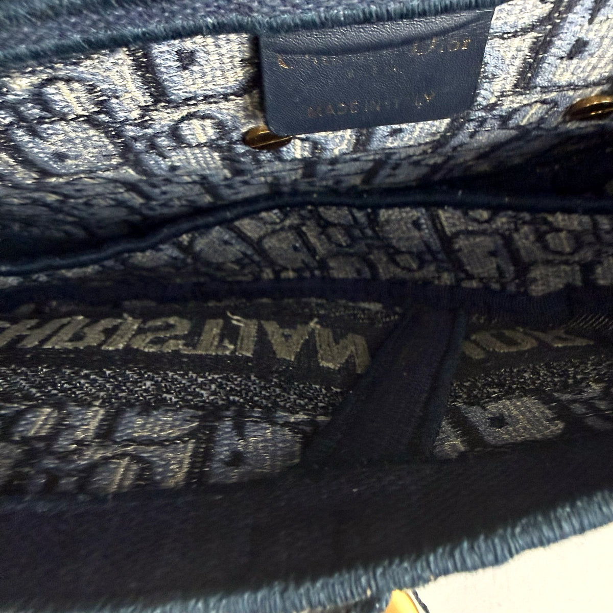 Authentic Christian Dior Oblique Saddle Bag Navy Blue Canvas - 04_inside.jpg