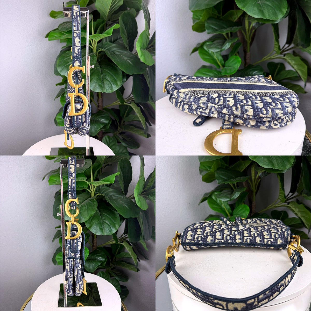 Authentic Christian Dior Oblique Saddle Bag Navy Blue Canvas - 05_extra.jpg