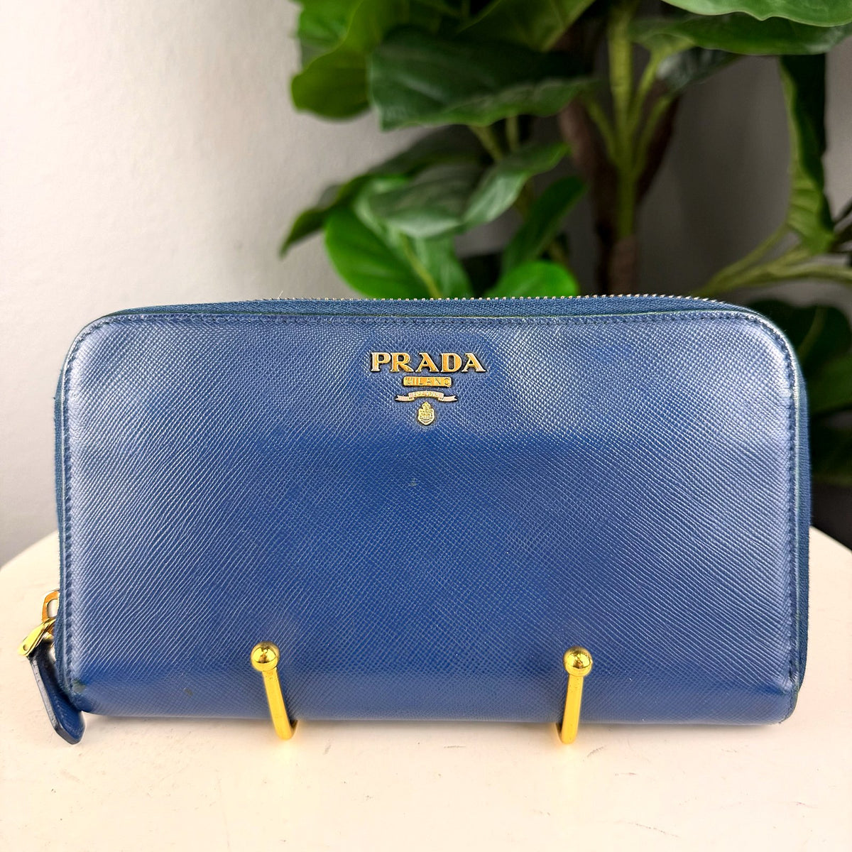 Authentic Prada Saffiano Leather Zip Around Wallet in Blue - 01_photo.jpg