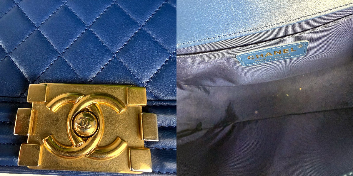 Authentic Chanel Boy Medium Blue Quilted Lambskin Flap Bag Gold Hardware - 04_inside.jpg