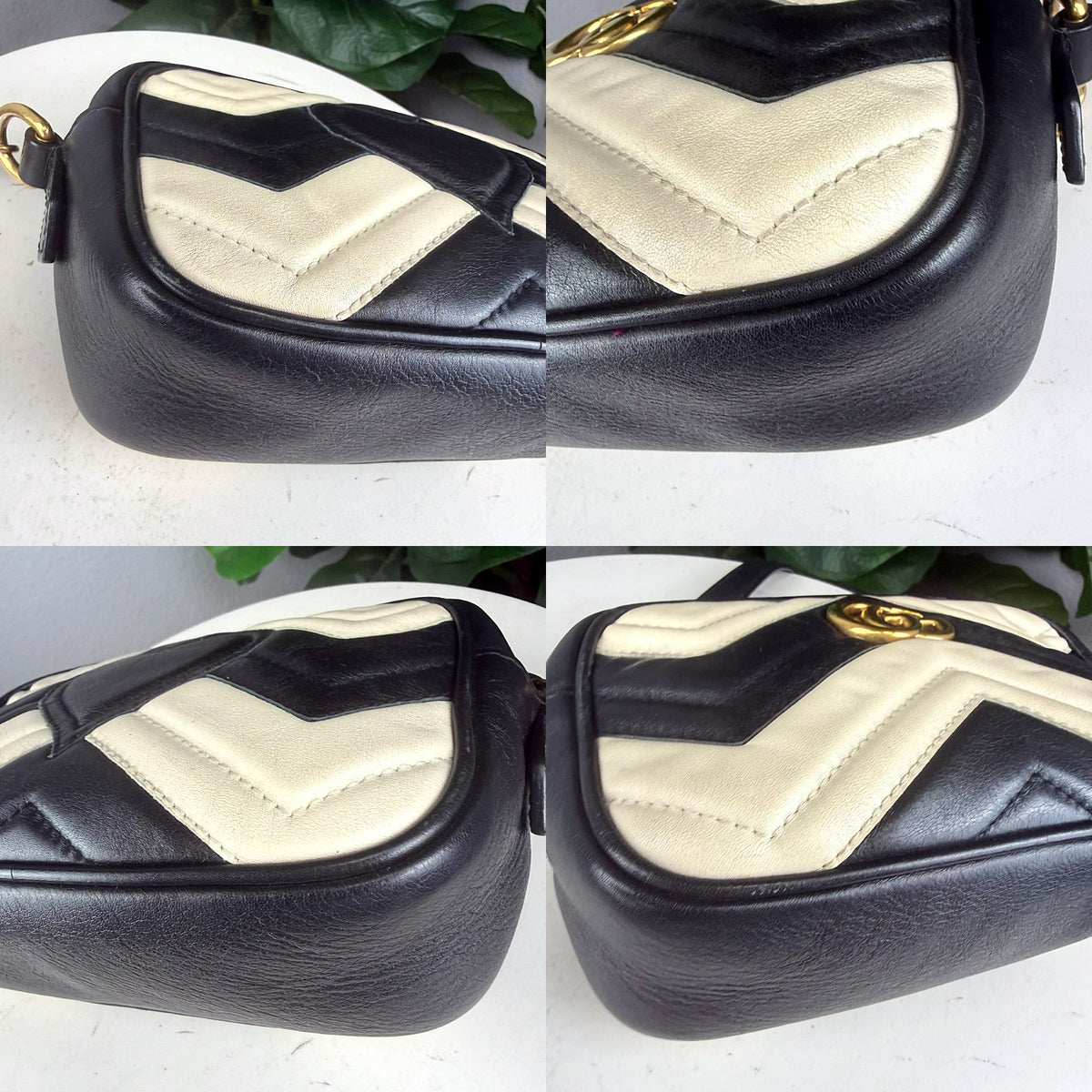 Authentic Gucci GG Marmont Small Matelassé Camera Bag Black White - 03_corners.jpg