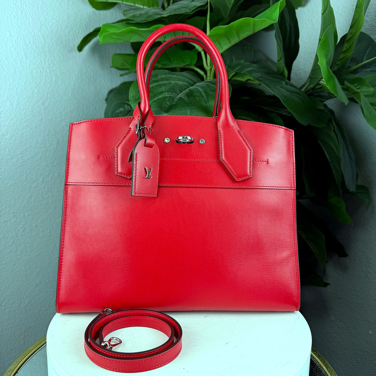 Authentic Louis Vuitton City Steamer PM Coquelicot Red Leather Tote Bag - 02_photo.jpg