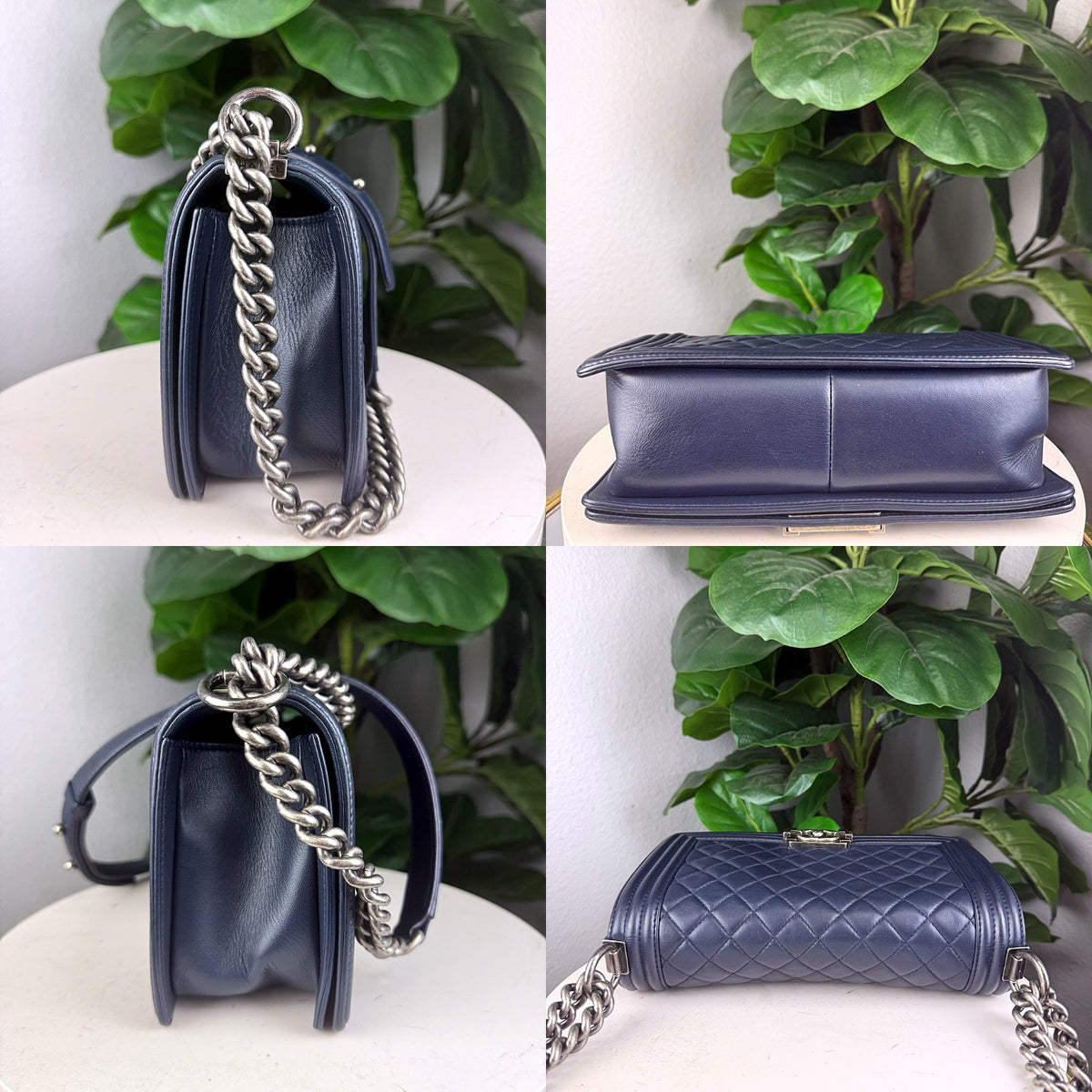 Authentic Chanel Boy Bag Medium Quilted Lambskin Navy Blue Silver Hardware - 05_extra.jpg
