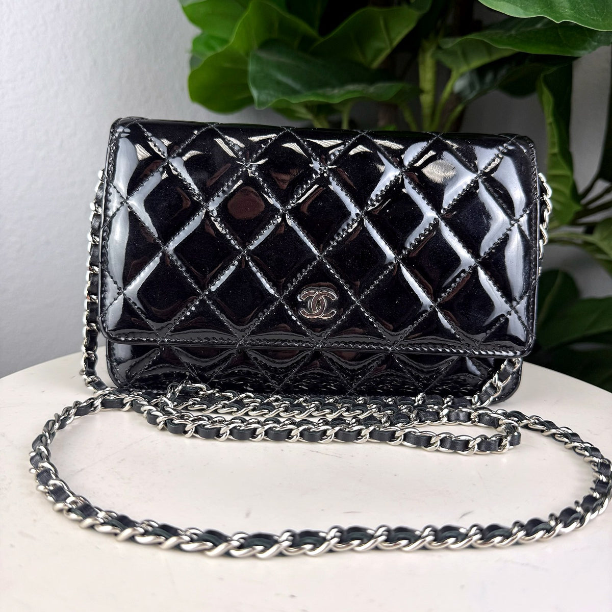 Authentic Chanel Wallet on Chain Black Patent Leather Quilted WOC - 01_photo.jpg