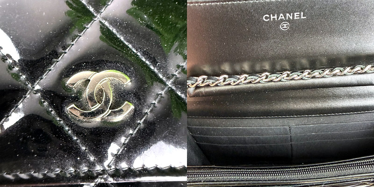 Authentic Chanel Wallet on Chain Black Patent Leather Quilted WOC - 04_inside.jpg