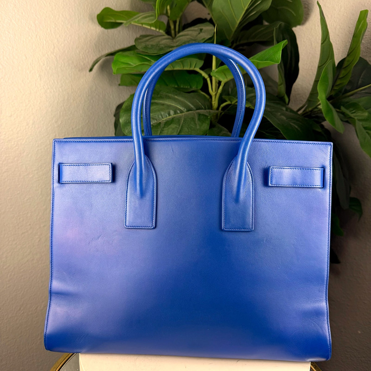 Authentic Saint Laurent Sac de Jour Small Blue Leather Tote Bag - 02_photo.jpg