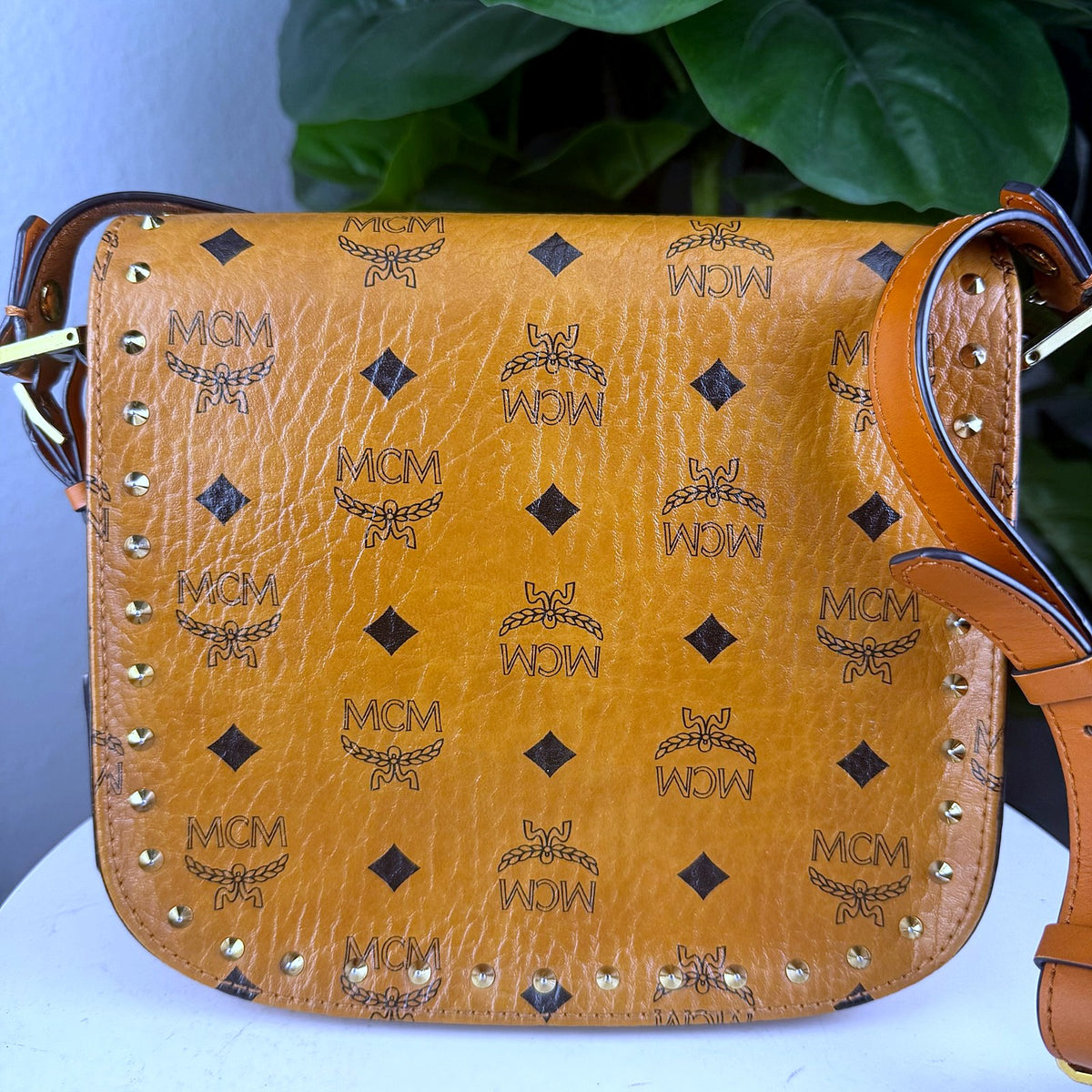 Authentic MCM Patricia Visetos Studded Crossbody Bag Cognac - 02_photo.jpg