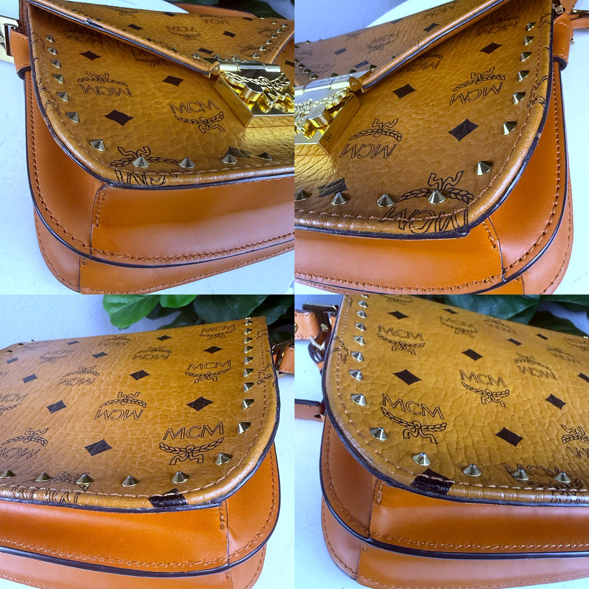 Authentic MCM Patricia Visetos Studded Crossbody Bag Cognac - 03_corners.jpg