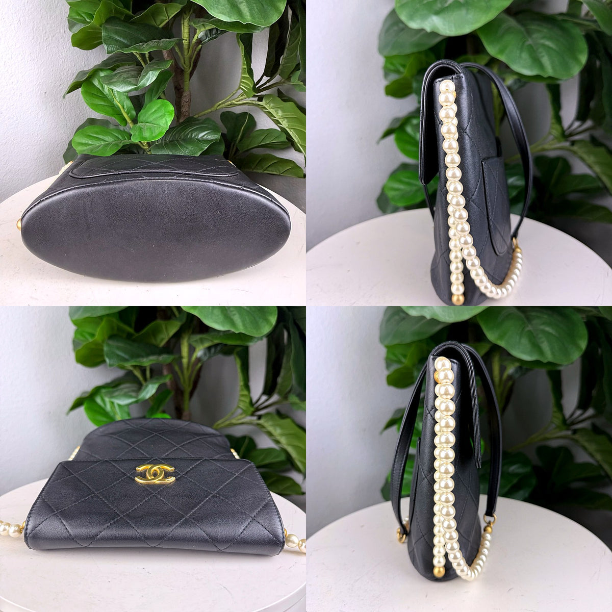 Authentic Chanel Vintage Quilted Lambskin Pearl Chain Flap Bag Black Gold Hardware - 06_extra.jpg