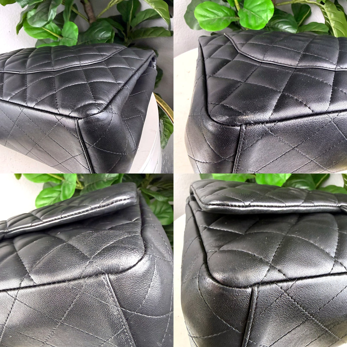 Authentic Chanel Classic Jumbo Double Flap Bag Quilted Lambskin Grey Silver Hardware - 03_corners.jpg