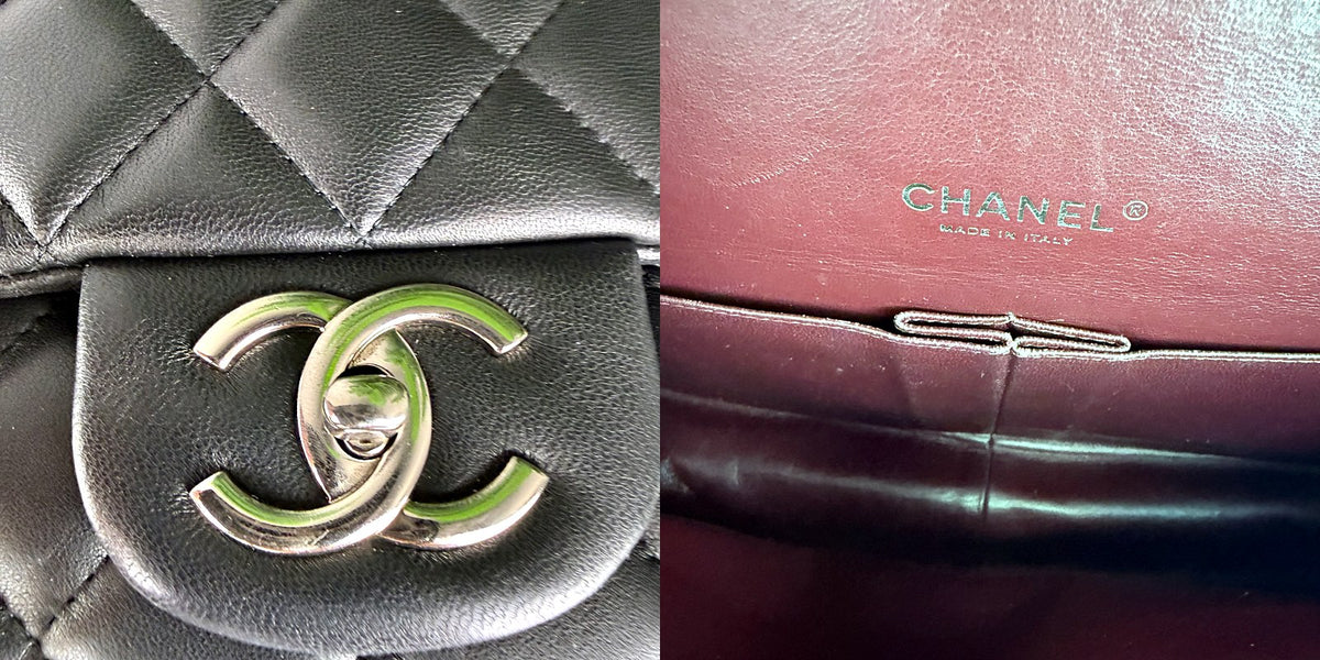 Authentic Chanel Classic Jumbo Double Flap Bag Quilted Lambskin Grey Silver Hardware - 04_inside.jpg