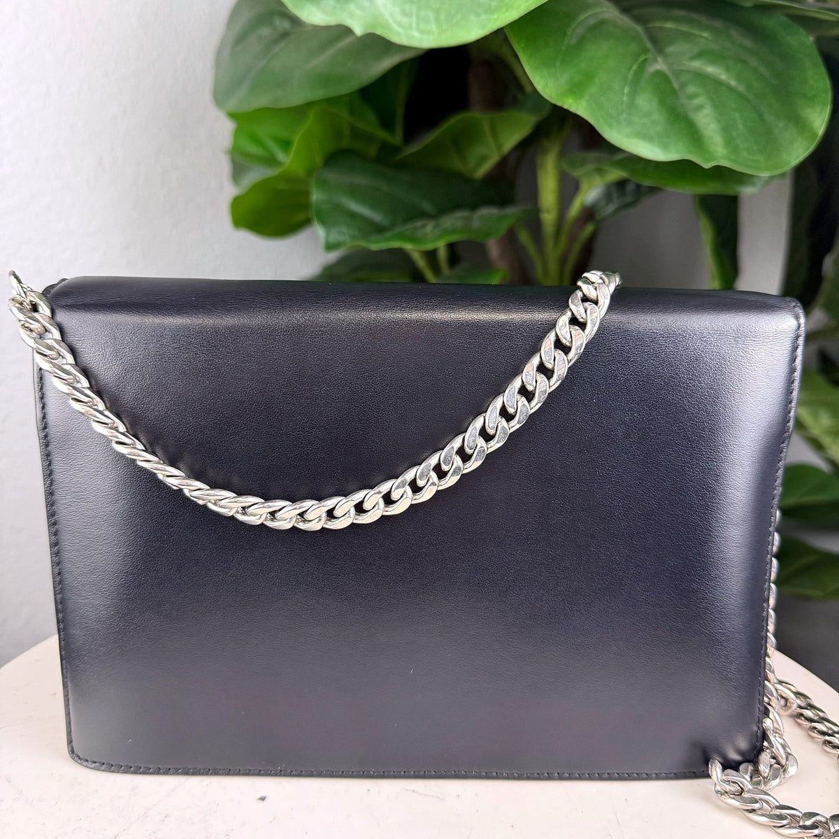 Authentic Prada Logo Envelope Shoulder Bag Black Leather Silver Hardware - 03_photo.jpg