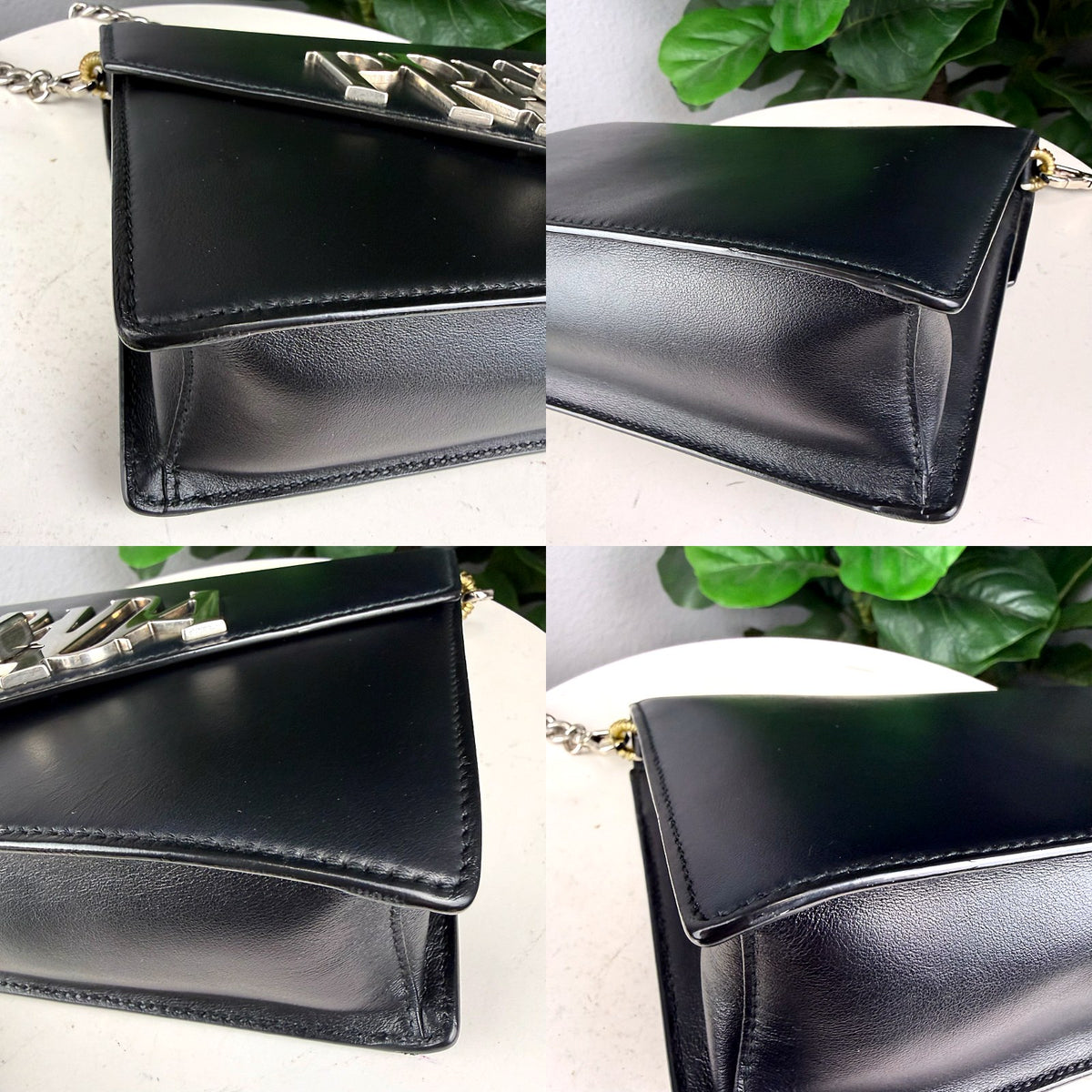 Authentic Prada Logo Envelope Shoulder Bag Black Leather Silver Hardware - 04_corners.jpg