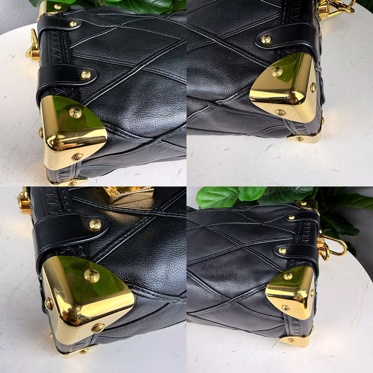 Authentic Louis Vuitton Petite Malle Black Leather Shoulder Bag Gold Hardware - 04_corners.jpg