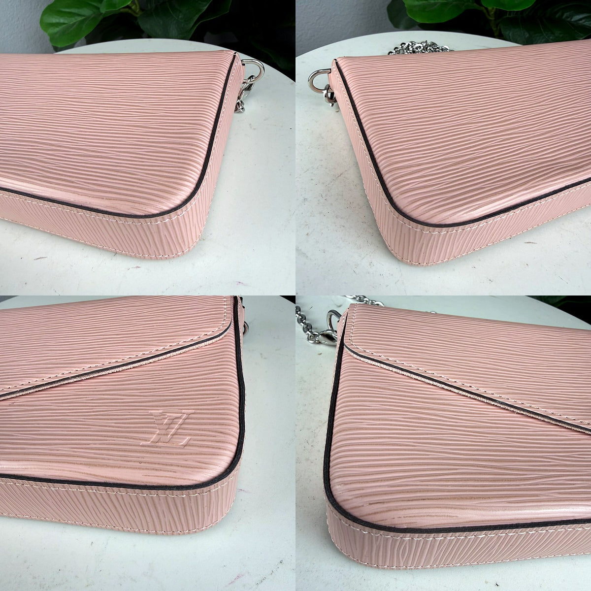 Authentic Louis Vuitton Pochette Félicie Epi Leather Rose Ballerine Crossbody - 03_corners.jpg