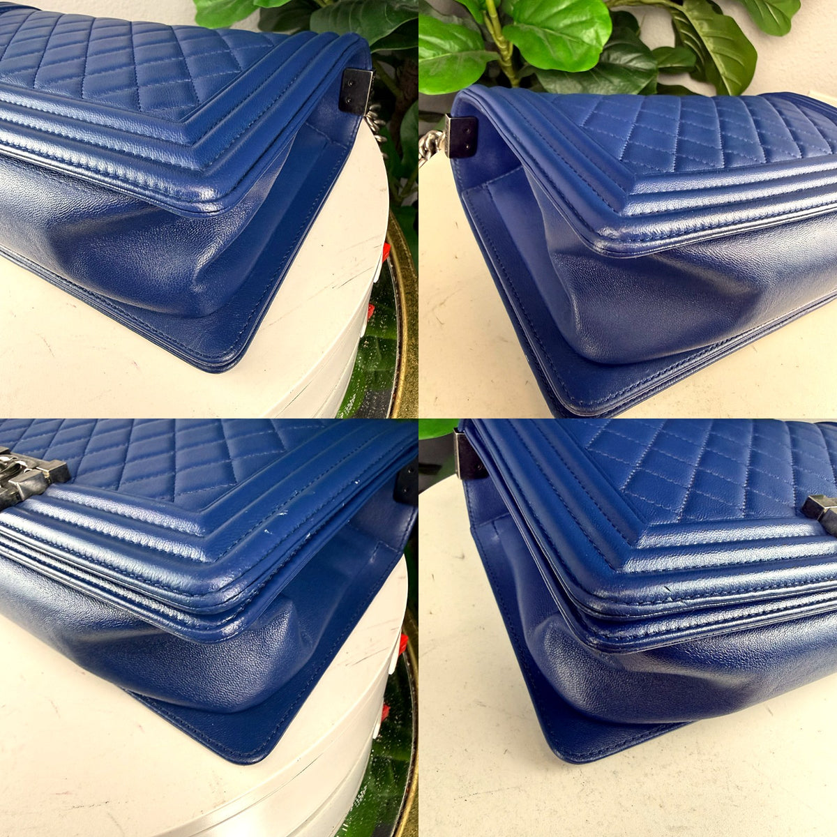 Authentic Chanel Boy Bag Medium Blue Quilted Lambskin Silver Hardware - 03_corners.jpg