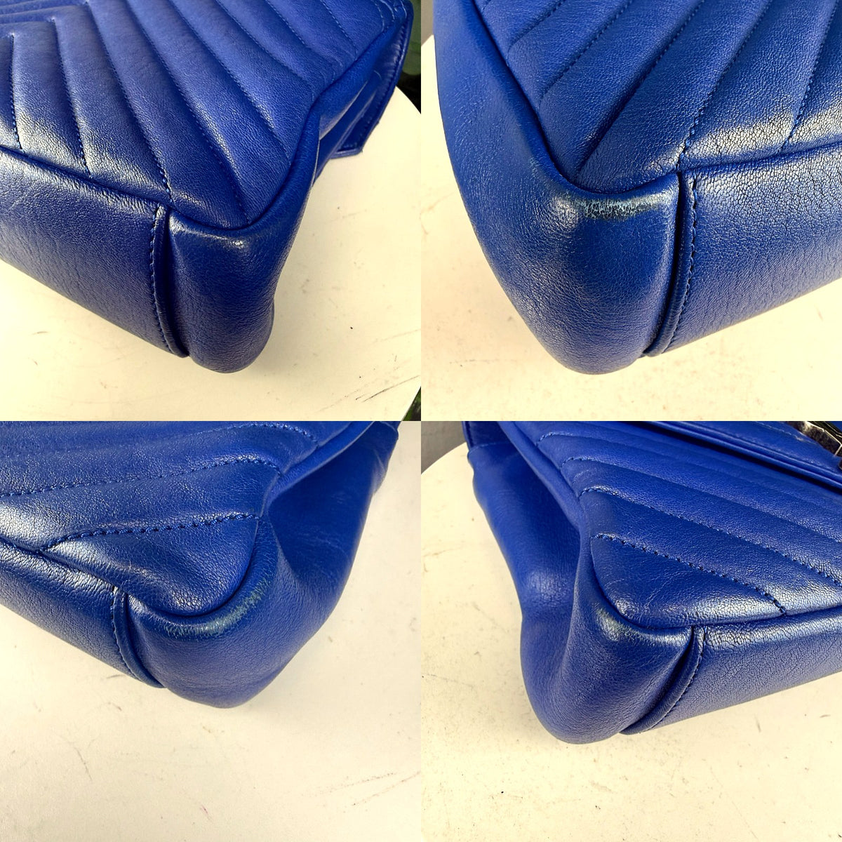 Authentic Saint Laurent College Medium Chevron Quilted Leather Bag Blue - 03_corners.jpg
