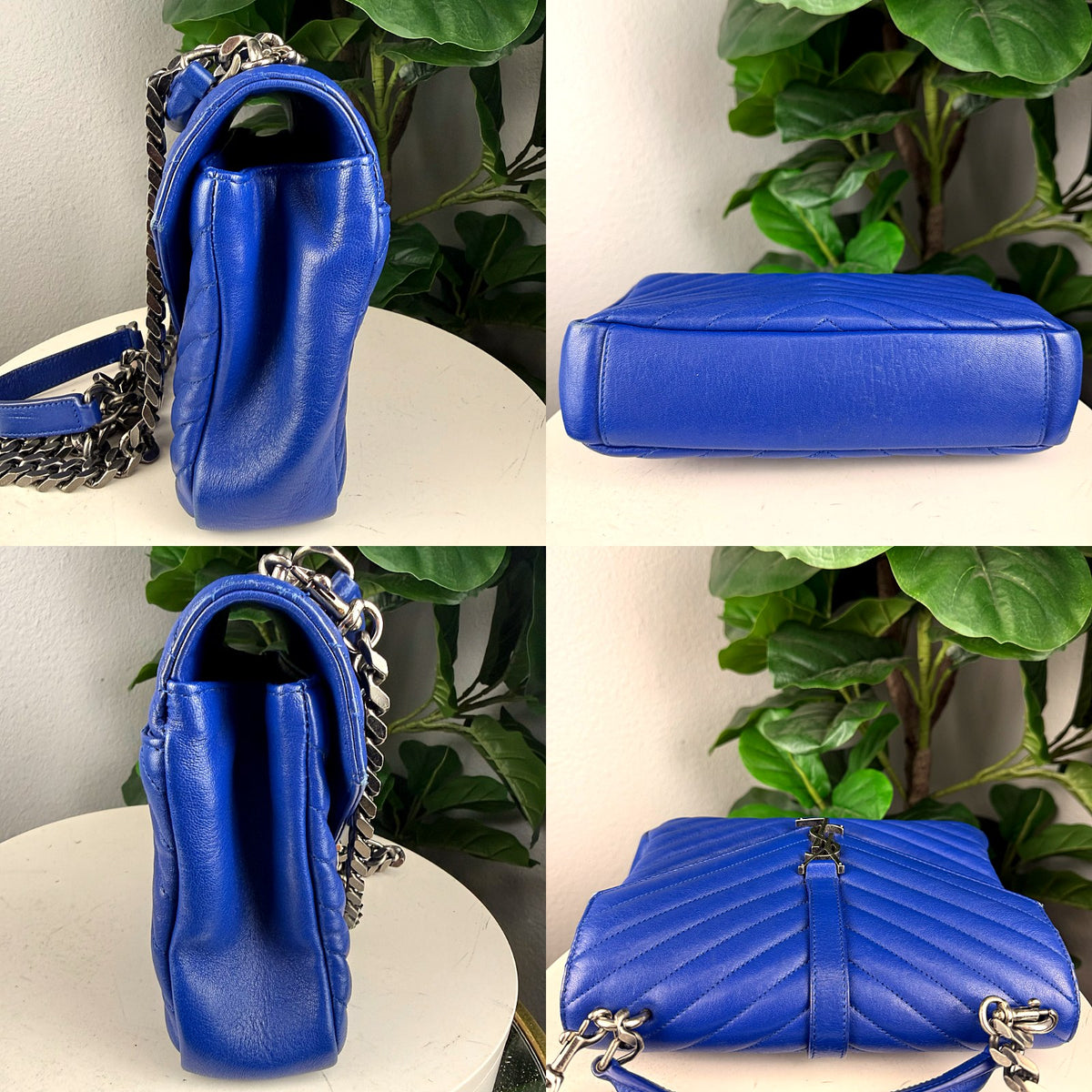 Authentic Saint Laurent College Medium Chevron Quilted Leather Bag Blue - 05_extra.jpg