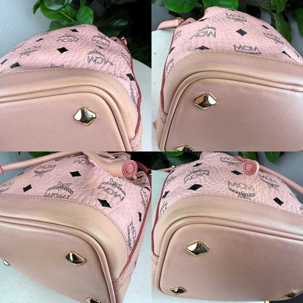 Authentic MCM Zoo Rabbit Charm Mini Bucket Bag Pink Visetos - 03_corners.jpg