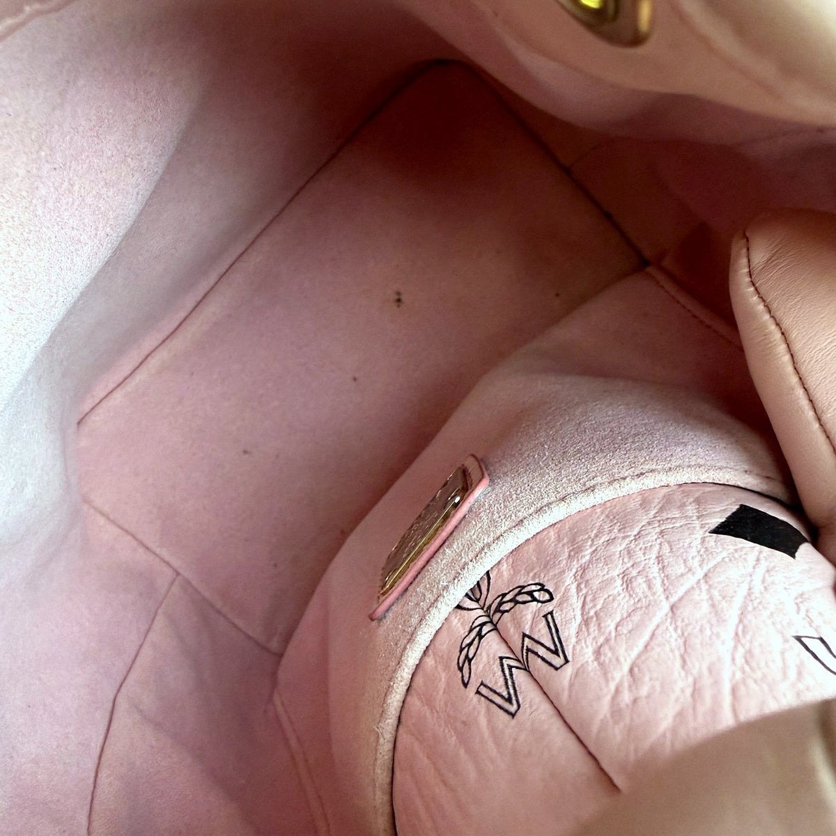 Authentic MCM Zoo Rabbit Charm Mini Bucket Bag Pink Visetos - 04_inside.jpg
