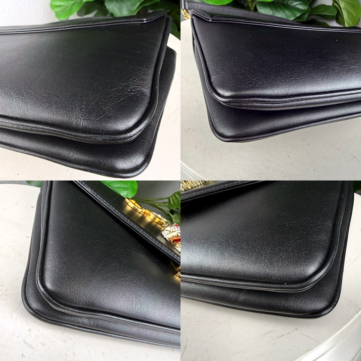 Authentic Gucci Rajah Medium Shoulder Bag Black Leather Gold Hardware - 03_corners.jpg