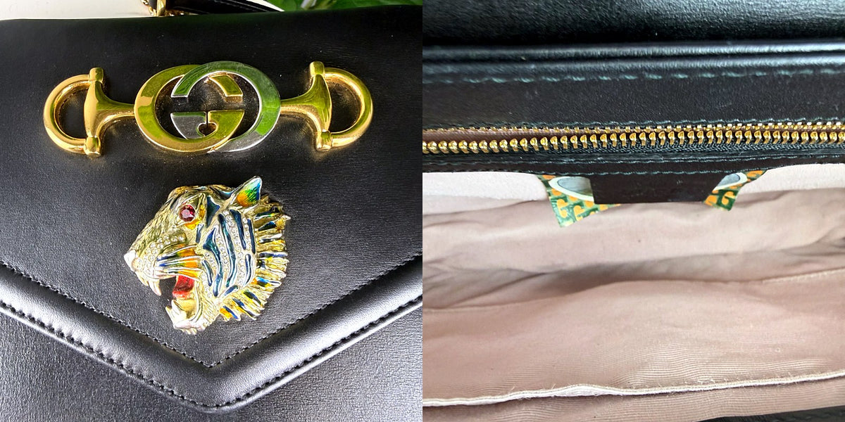 Authentic Gucci Rajah Medium Shoulder Bag Black Leather Gold Hardware - 04_inside.jpg