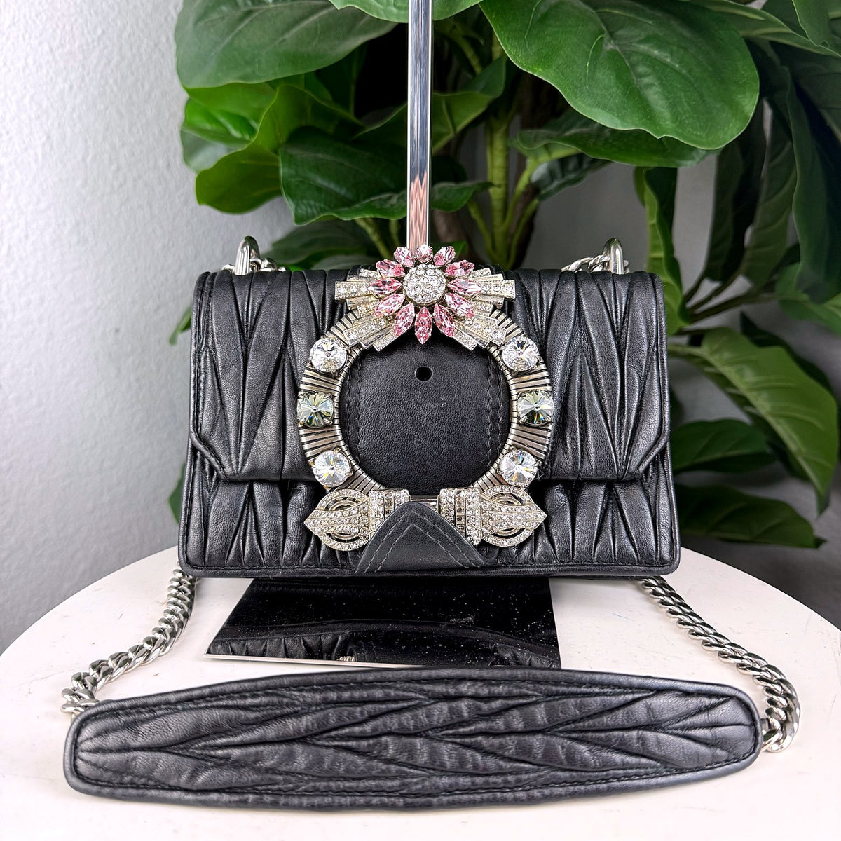Authentic Miu Miu Matelassé Lady Bag Black Leather Crystal Buckle - 02_photo.jpg