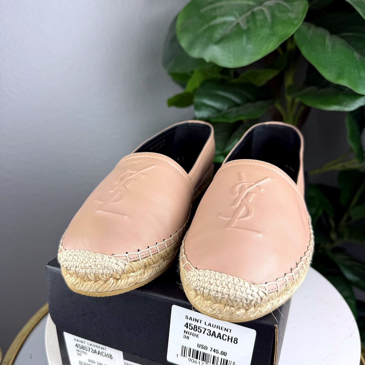 Authentic Saint Laurent YSL Nude Leather Espadrille Flats - 04_photo.jpg