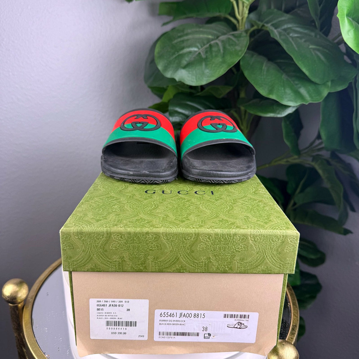 Authentic Gucci Interlocking GG Rubber Slide Sandals Red Green Stripe - 04_extra.jpg