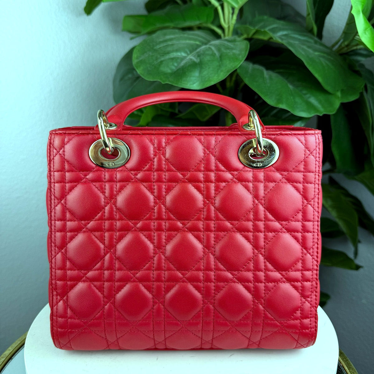 Authentic Dior Lady Dior Medium Red Lambskin Cannage Quilted Bag - 02_photo.jpg
